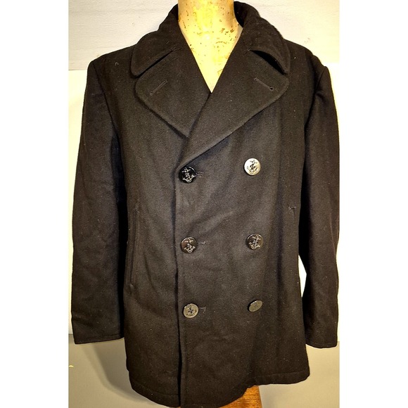 Other - VTG 1980s US Navy Military Wool Pea Coat Black Anchor Buttons 44S Major Coat Co